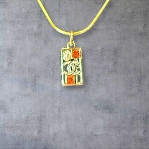 Upcycled Gold and Orange Pendant Necklace